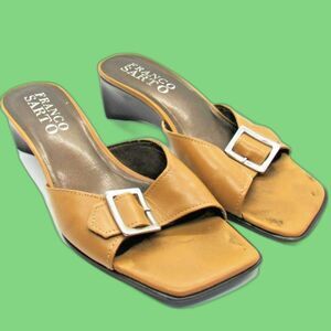 Womens Slide Sandals Sz 6.5 Retro Mustard Yellow Buckle Detail Franco Sarto